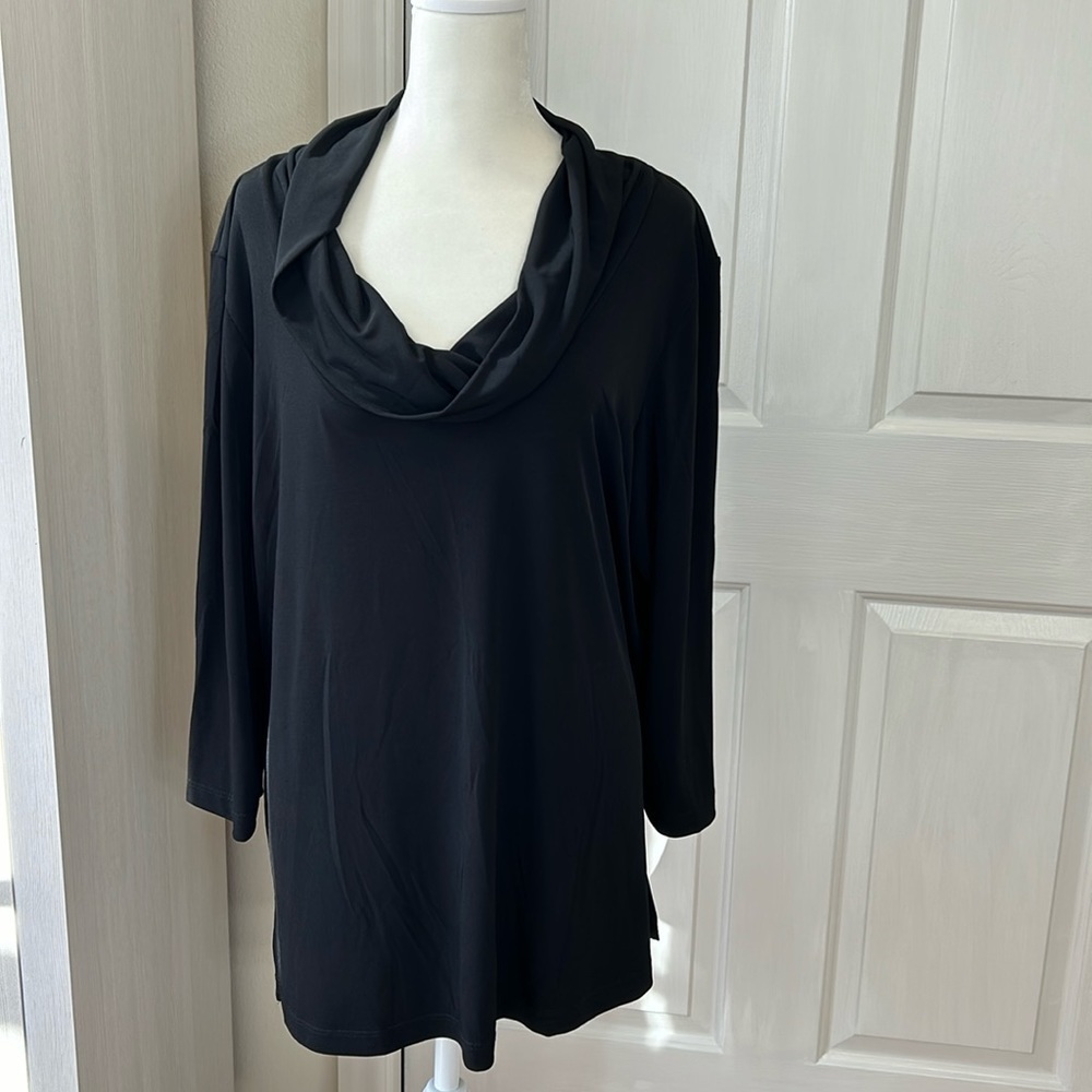 Chico’s NWT Black Tricotette Carina Cowl Neck Blouse Sz 3 (XL)